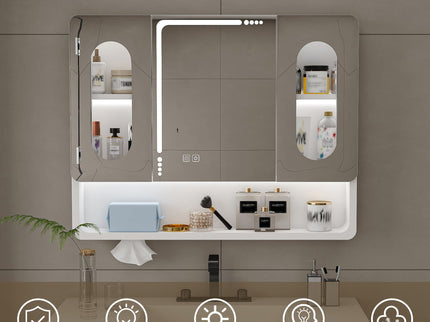 Wall Mounted Bathroom Mirror Cabinet With LED Lights, Anti Fog & Explosion Proof, Touch Control Medicine Cabinet, 3 Color Lighting - White
