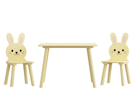Table And Chair Set With 2 Bunny Chairs, Children's Activity Table For Toddlers, Cute Animal Design - Yellow