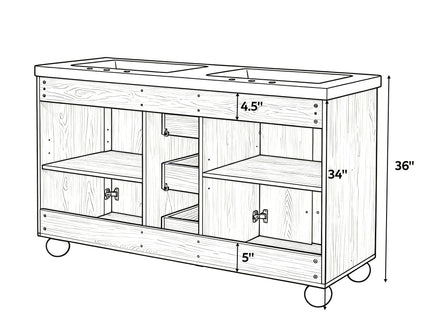 Double Sink Bathroom Vanity With Sinks, Soft Close Doors & 3 Drawers - Wood