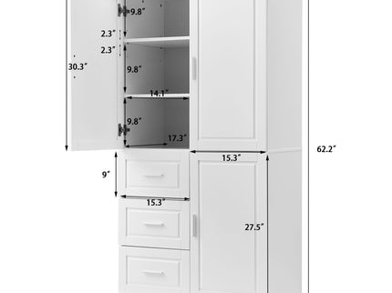 Tall Wide Storage Cabinet With Doors, 3 Drawers