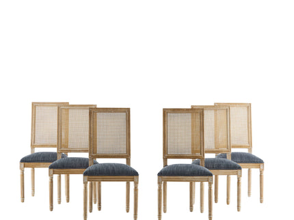 French Country Dining Chair With Rectangular Cane Backrest And Smooth Upholstered Seating