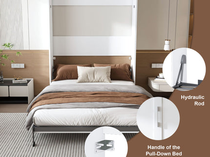 Queen Murphy Bed, Foldable Wall Bed, Space Saving Design For Bedrooms - White