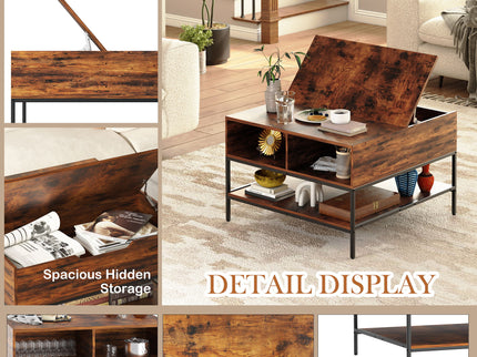 Rustic Flip Top Coffee Table With Hidden Storage - Black / Brown