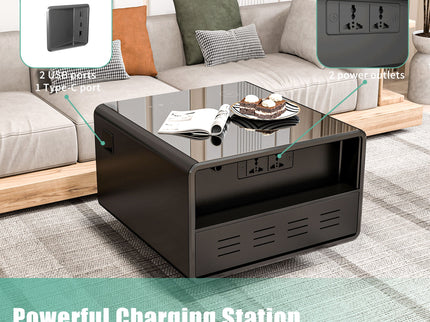 Modern Smart Side Table With Built-In Fridge, Wireless Charging, Temperature Control, Power Socket, USB Ports, Outlet Protection, Induction Light