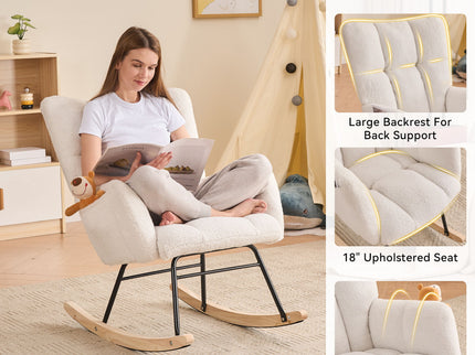 Teddy Fabric Rocking Gilder Nursery Chair For Living Room Indoor - Ivory