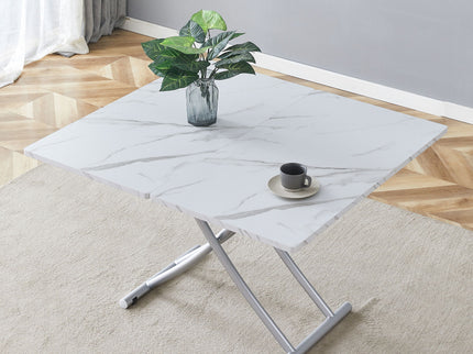 Modern Minimalist Multifunctional Lift Table With Metal Legs - White / Silver