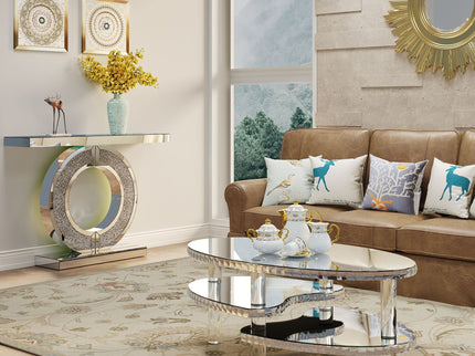 Coffee Table, Oval Double Layer Home Furnishing - Silver