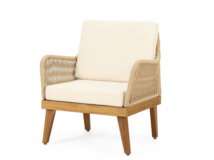 Hueber - Outdoor And Rope 4 Seater Chat Set With Cushions - Teak