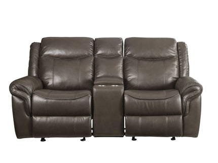Lydia - Leather Aire Motion Loveseat With USB Console - Brown