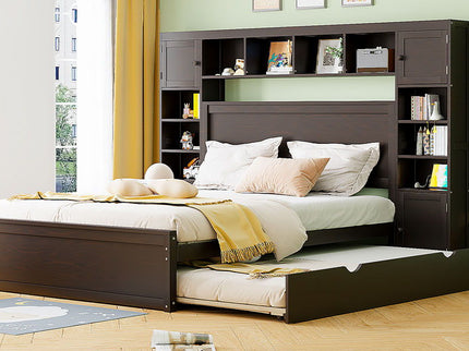 Bed With All In One Cabinet, Shelf And Sockets, Twin Long Trundle