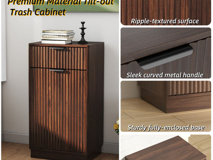 Tilt Out Trash Can Cabinet With Wave Textured Drawer & Pull Out Bin