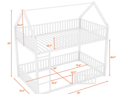Metal House Bunk Bed With Fence And Door
