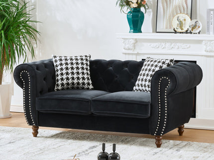 Chesterfield Upholstery Fabric Loveseat With Roll Armrest And Nailhead