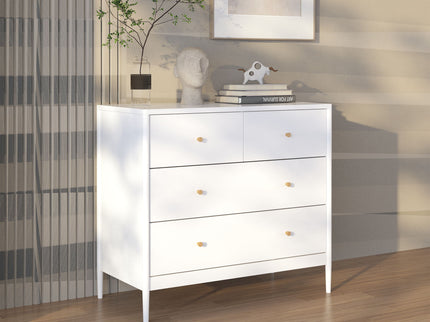 4 Drawer Kids Dresser With Antique Brass Pulls - White
