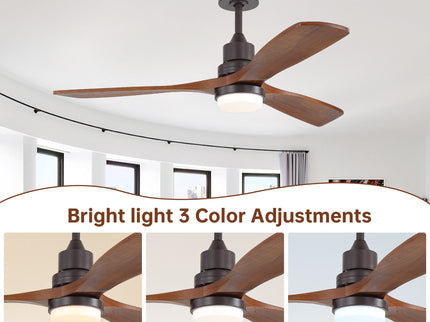 52" Ceiling Fan With LED Light, 3 Adjustable Color Temperatures, Reversible DC Motor For Living Room & Bedroom - Coffee