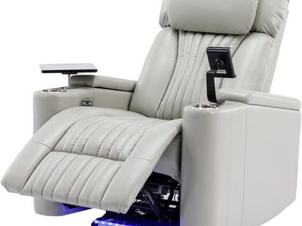 270° Power Swivel Recliner Home Theater Chair With Hidden Arm Storage, LED Light, Cup Holder, And Tray Table