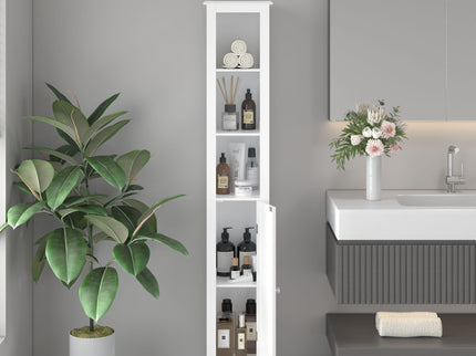 Slim Tall Bathroom Storage Cabinet With Adjustable Shelves, Anti Tip Freestanding Cabinet - White
