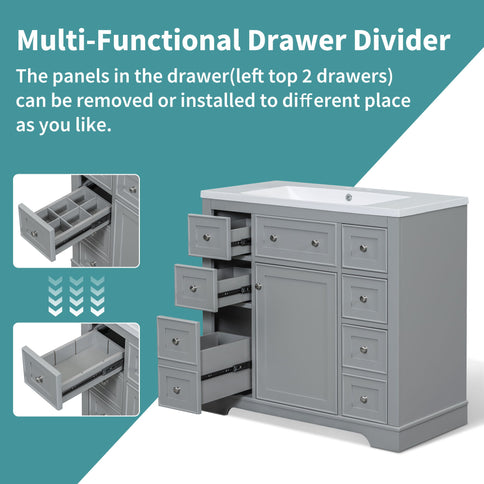 Modern Bathroom Vanity Base Only With 1 Cabinet And 6 Drawers