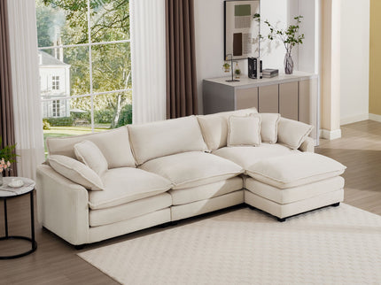 Modern Oversized Modular Cushion Sofa With Ottoman, Low Back, Deep Seating Sofa Set