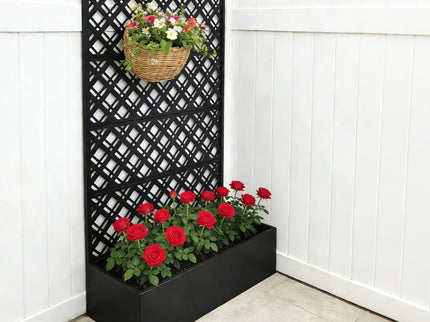 Rhombus Planter Raised Garden Bed With Trellis For Climbing Plants - Black