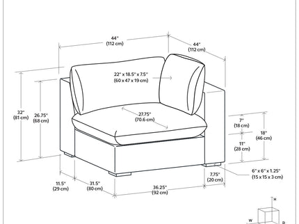 Jasmine - Right Arm Sofa Module - Gray
