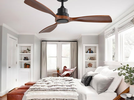 48" Ceiling Fan Without Light, 3 Solid Wood Blades Outdoor Ceiling Fan 6 - Speed Reversible DC Motor For Living Room - Black