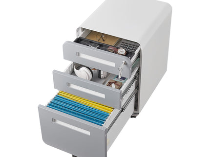 3 Drawer Mobile File Cabinet Under Desk Office, Simple Style Versatile Storage Cabinet For Legal / Letter / A4 Files, 5 Wheel Design Anti-Tilting Cold Rolled Steel Waterproof Moisture-Proof