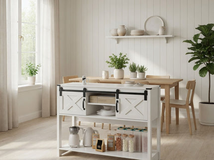 Farmhouse Entryway Table With Sliding Barn Door