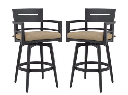 Outdoor Swivel Bar Chairs, 360 Degree Rotation, Ergonomic Backrest (Set of 2)