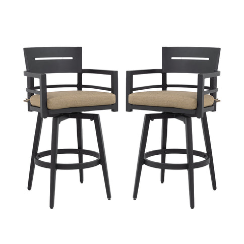 Outdoor Swivel Bar Chairs, 360 Degree Rotation, Ergonomic Backrest (Set of 2)