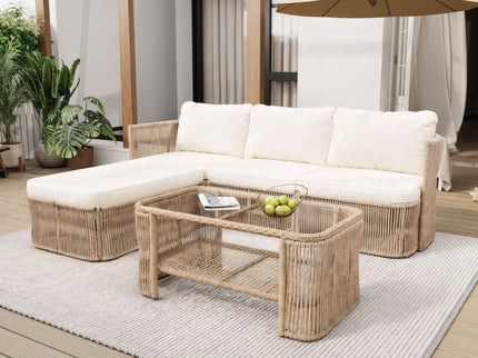 Outdoor Modular Conversation Sofa With Cushions And Coffee Table - Beige