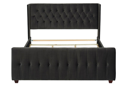 David - King Tufted Wingback Bed - Dark Charcoal Gray