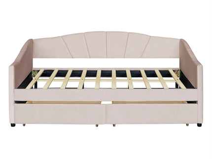 Upholstered Daybed With Two Drawers And Wood Slat