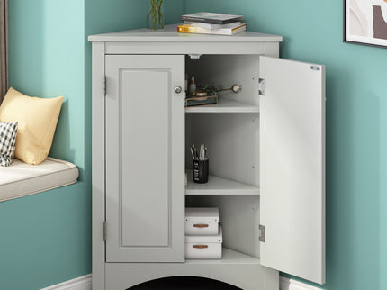 Triangle Bathroom Storage Cabinet With Adjustable Shelves, Freestanding Floor Cabinet For Home Kitchen