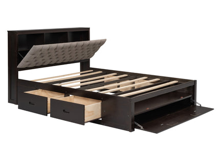 Platform Bed With Storage Headboard, Shoe Rack And 4 Drawers