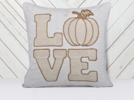 Love Pumpkin Embroidered Throw Pillow - Natural