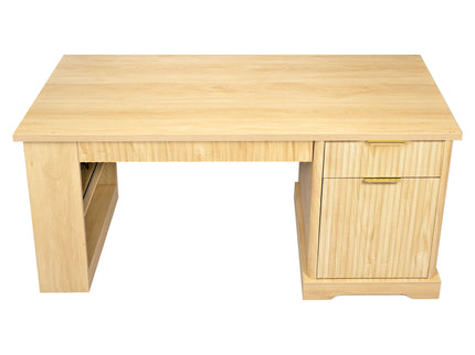 Modern Fluted Office Desk With Storage Cabinet