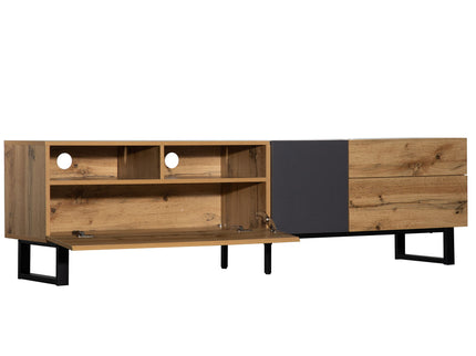 TV Stand For 80'' TV With Double Storage Space, Media Console Table With Drop Down Door