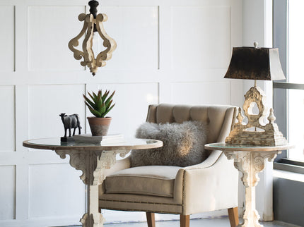 Farmhouse Chandeliar Distressed Pendant French Country Wood Chandelier For Living Room Foyer, Bulb Not Included - Antique Cream