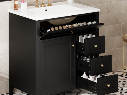 Bathroom Vanity With Sink, 3 Drawers And Adjustable Shelf