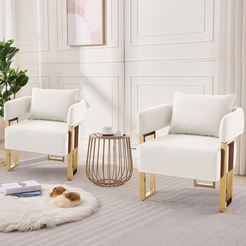 Modern Classic Design Decorative Chair Teddy Fleece Upholstered And Metal Foot