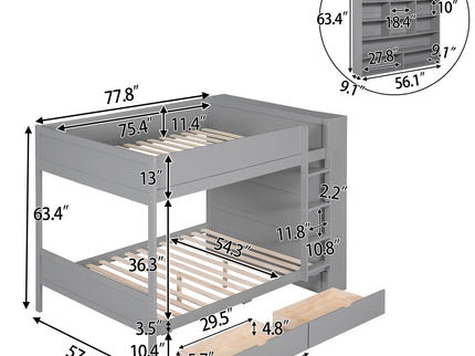 Bunk Bed With 2 Drawers And Multi Layer Cabinet