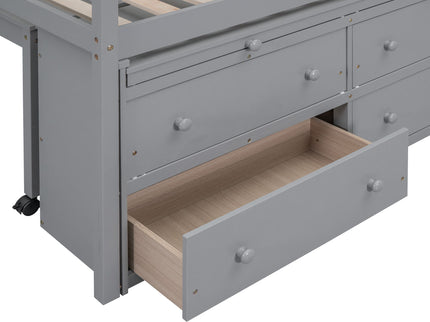 Loft Bed With Retractable Writing Desk And 4 Drawers, With Lateral Portable Desk And Shelves