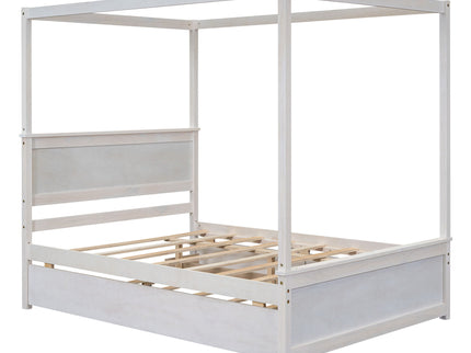 Canopy Platform Bed With Drawers, Support Slats, No Box Spring Needed