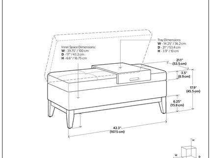 Oregon - Contemporary Storage Ottoman Bench With Tray