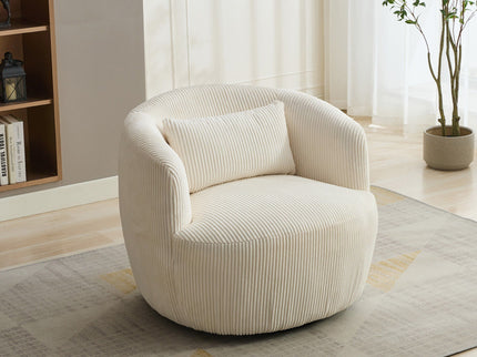 Wide Upholstered 360° Swivel Barrel Soft Chair With Pillow