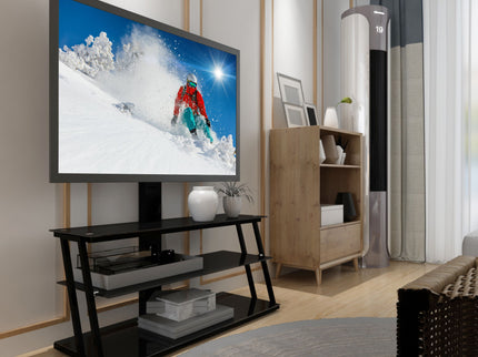 Multi-Function Angle And Height Adjustable Tempered Glass TV Stand - Black