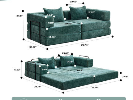 Convertible Floor Sofa Bed With Pillow Back Support Armrest