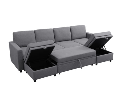 Extra Wide U - Shape Convertible Sleeper Sofa Bed With Dual Storage Ottoman