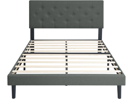 Modern Upholstered Platform Bed Frame With Button Tufted Fabric Headboard